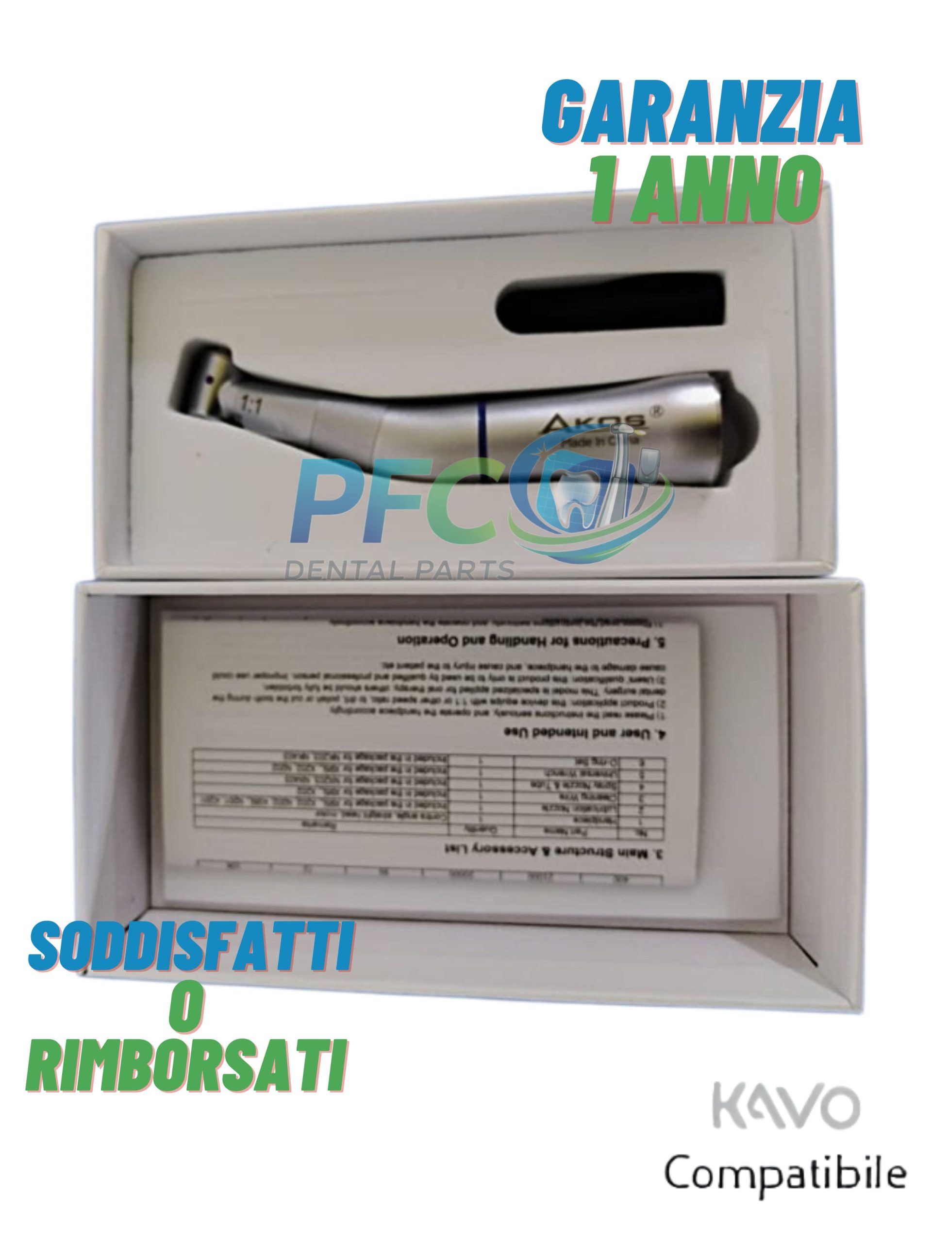 Contrangolo Dentale 1:1 Fibra ottica LED AKOS attacco KAVO* - immagine 4