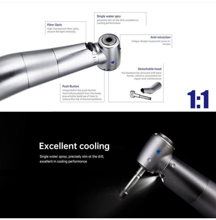 Contrangolo Dentale 1:1 Fibra ottica LED AKOS attacco KAVO* - immagine 3